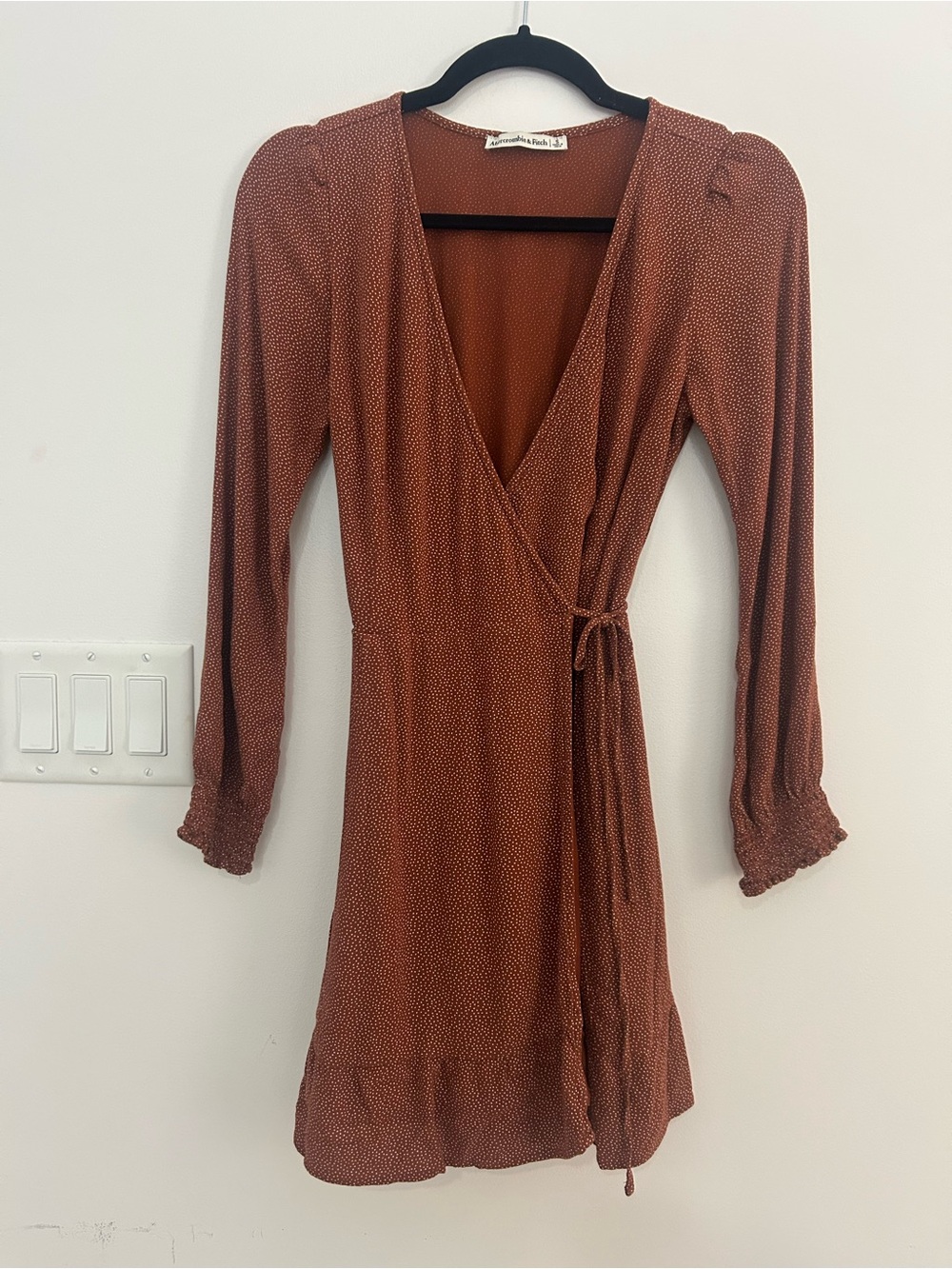 Abercrombie & Fitch Womens Small Brown Wrap Mini Dress Long Sleeve Viscose